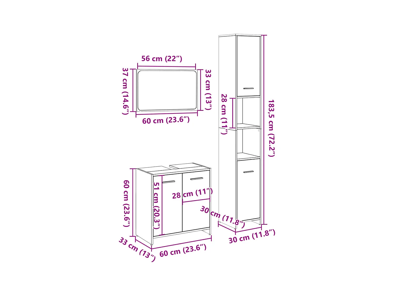 Ensemble de meubles de salle de bain 3 pcs chêne sonoma