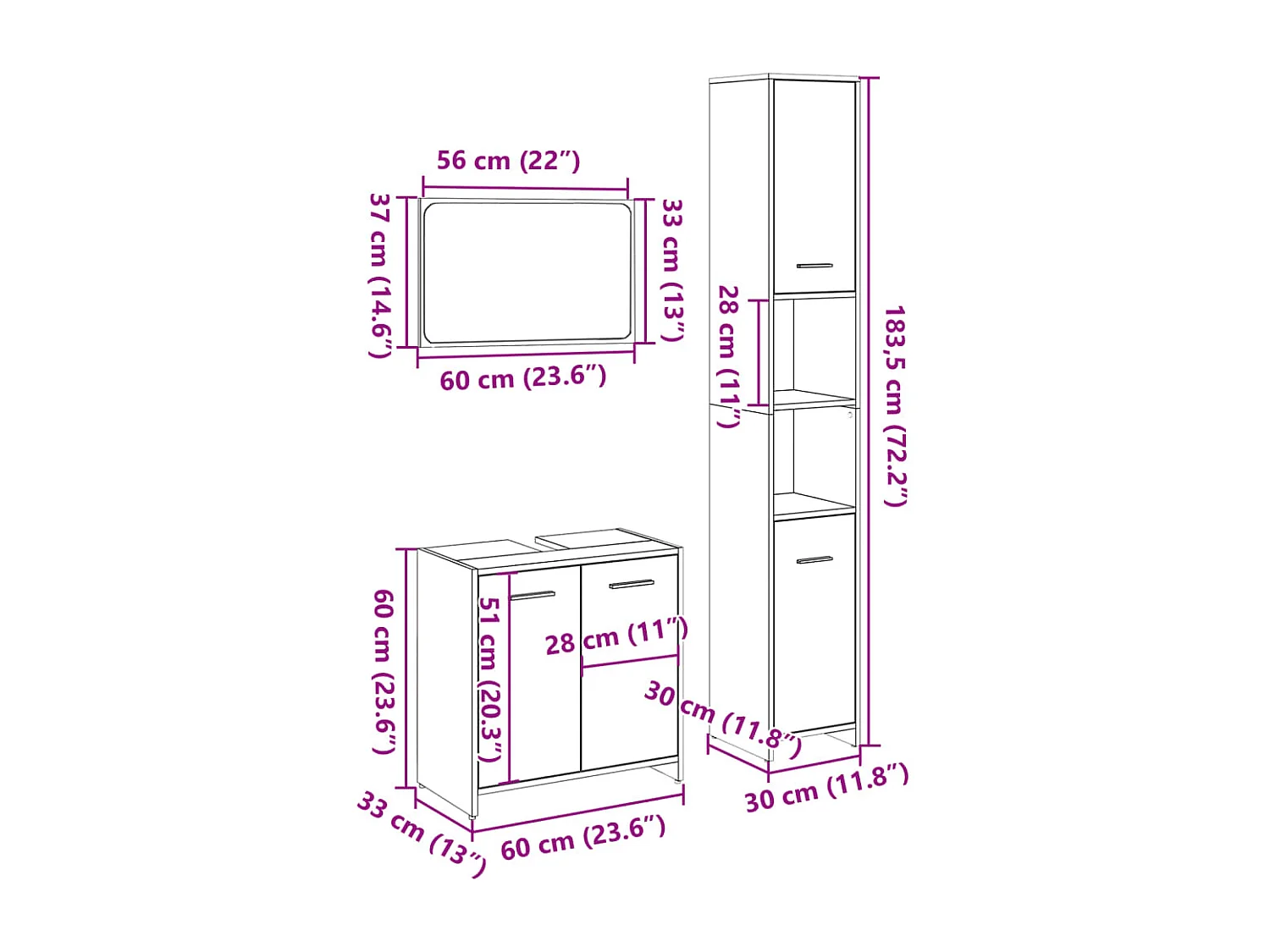 3-delige Badkamermeubelset bewerkt hout sonoma eikenkleurig