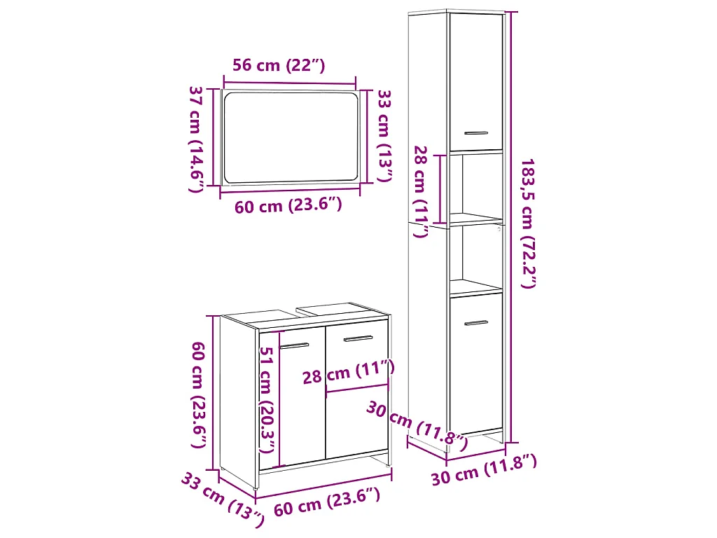 Ensemble de meubles de salle de bain 3 pcs chêne sonoma