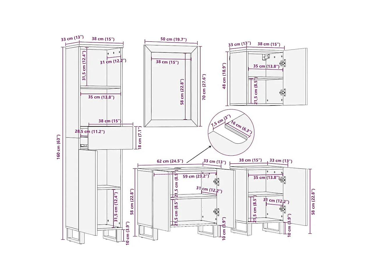 Ensemble de meubles de salle de bain 5 pcs noir manguier massif