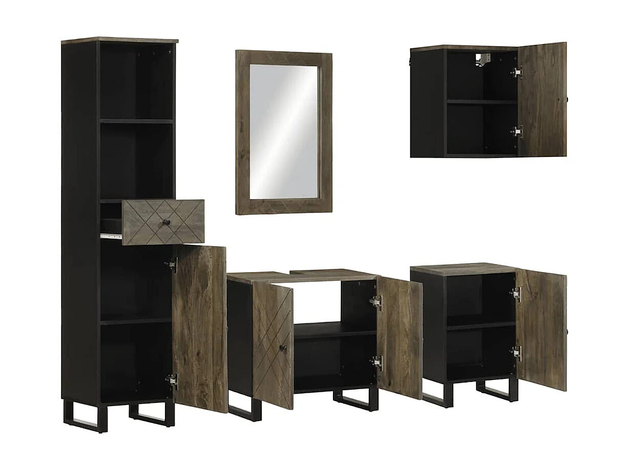 Ensemble de meubles de salle de bain 5 pcs noir manguier massif