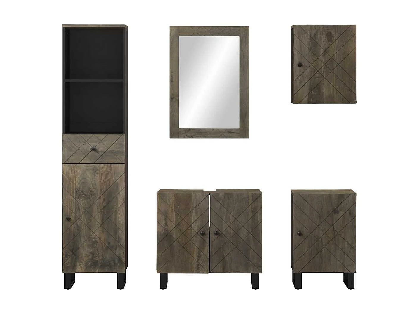 Ensemble de meubles de salle de bain 5 pcs noir manguier massif