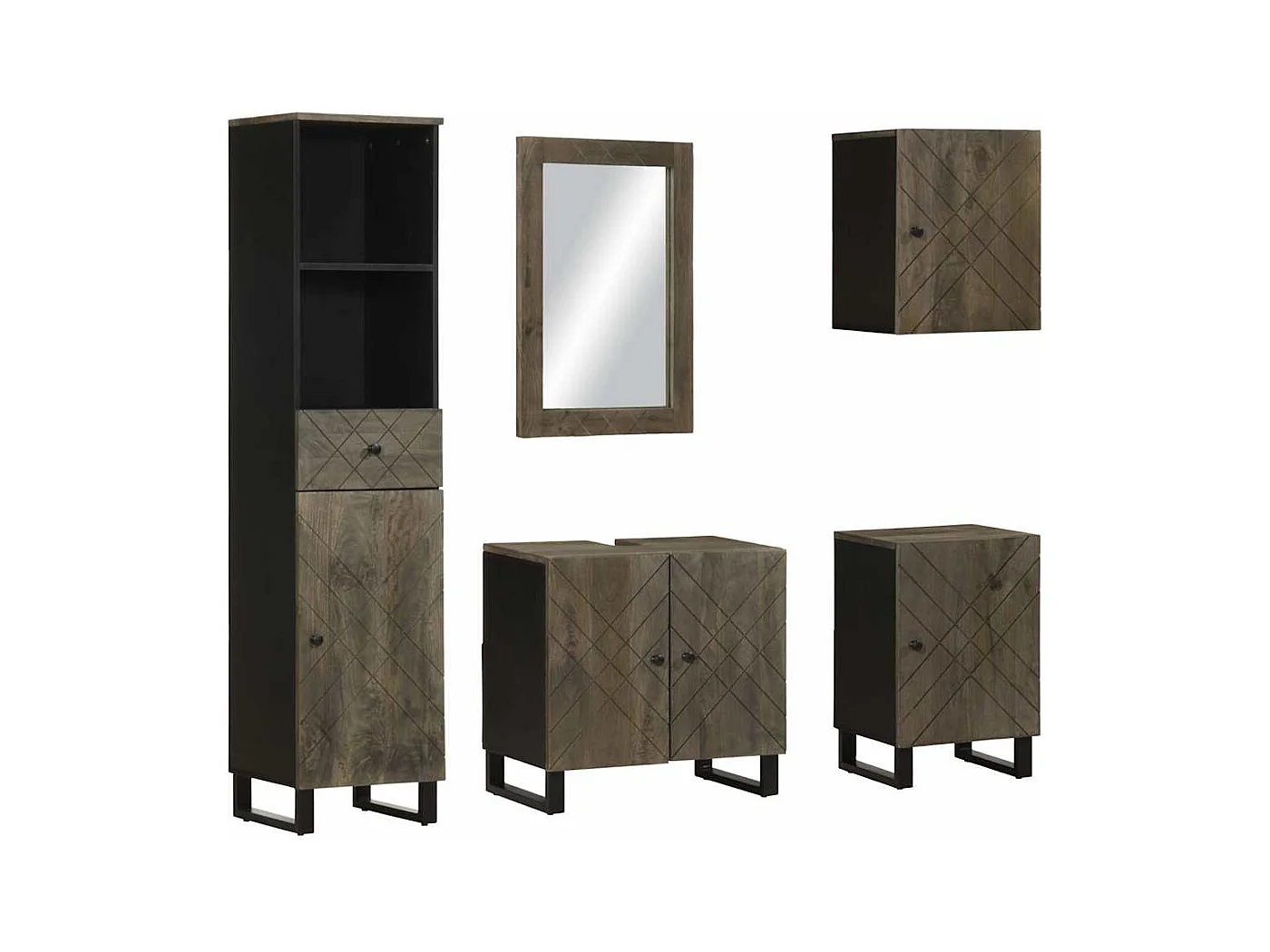 Set Mobili da Bagno 5 pz Nero in Legno Massello di Mango