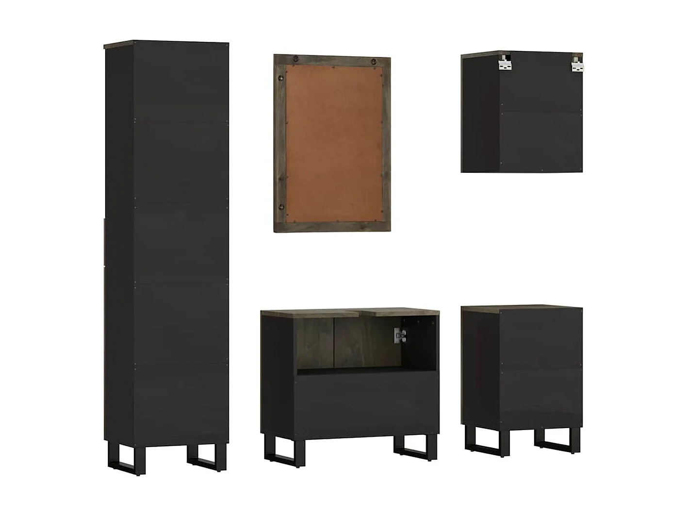 Ensemble de meubles de salle de bain 5 pcs noir manguier massif