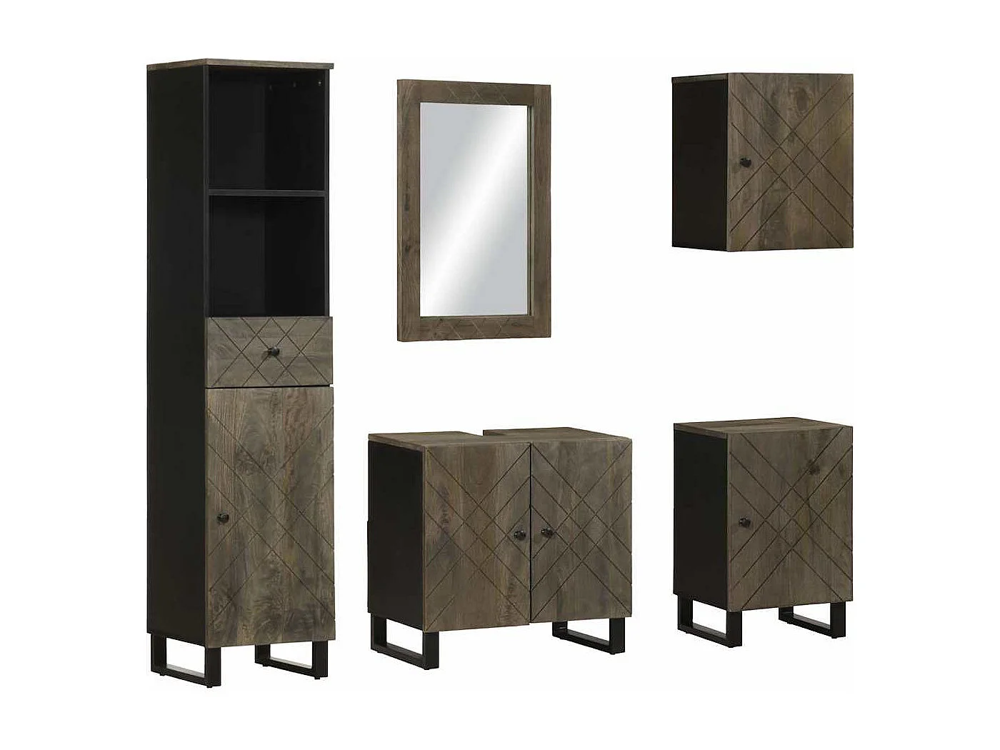 Ensemble de meubles de salle de bain 5 pcs noir manguier massif