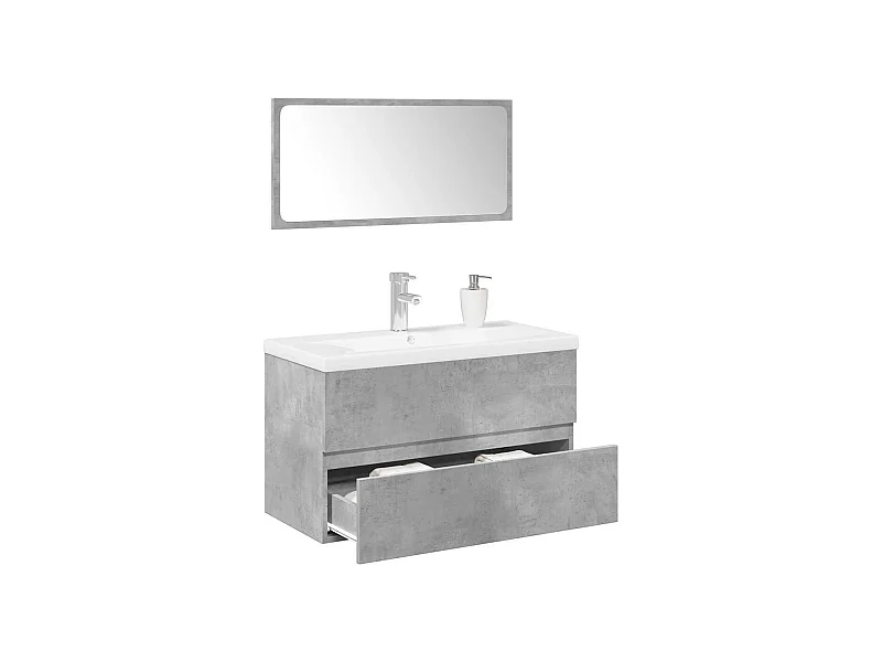 3-tlg. Badmöbel-Set Betongrau Holzwerkstoff