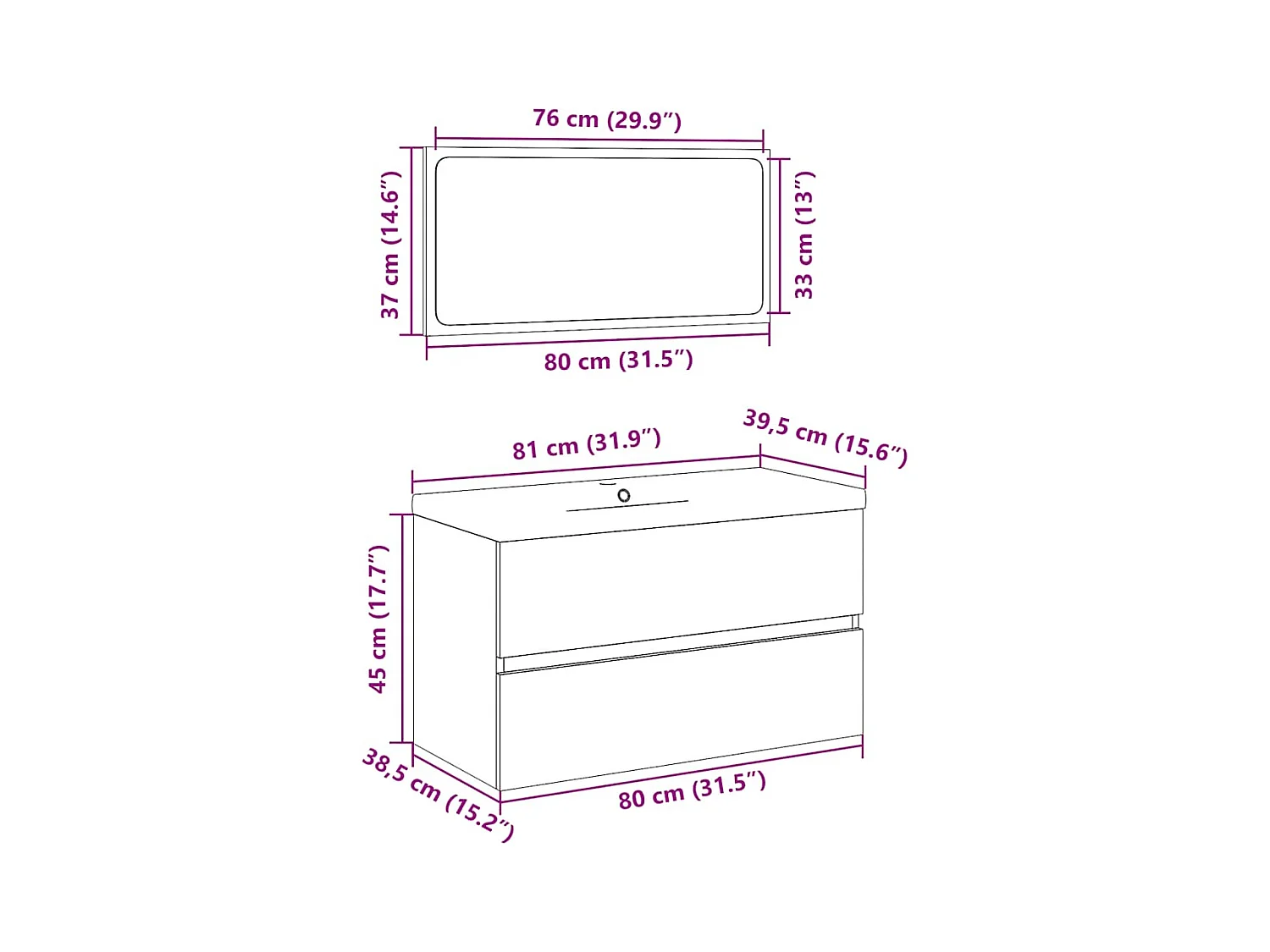 Ensemble de meubles de salle de bain 3 pcs gris béton
