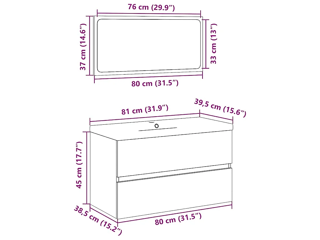 Ensemble de meubles de salle de bain 3 pcs gris béton