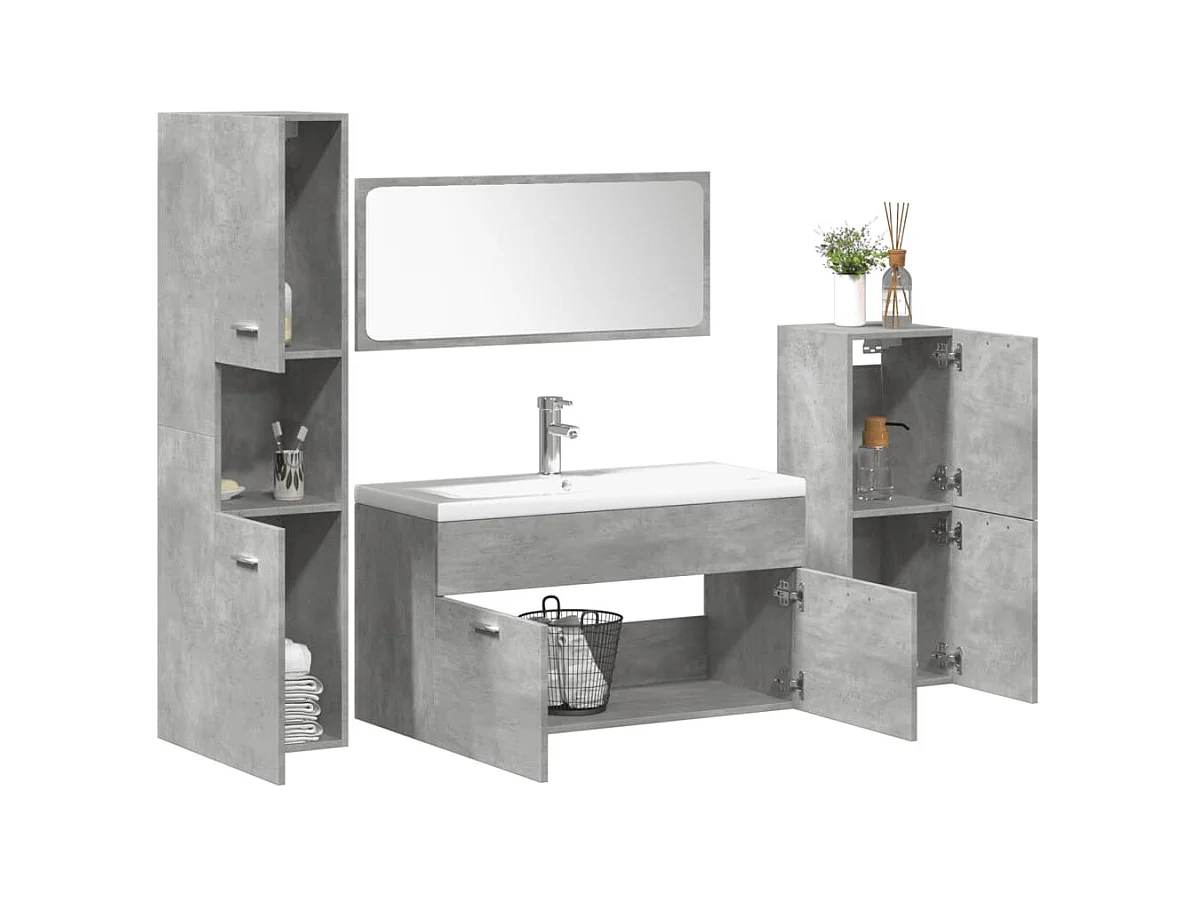 5-delige Badkamermeubelset bewerkt hout betongrijs