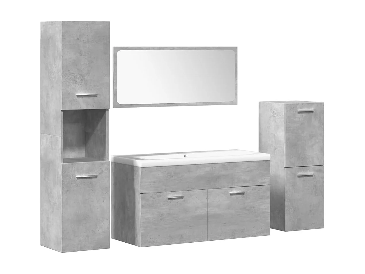 Set Mobili da Bagno 5 pz Grigio Cemento in Legno Multistrato