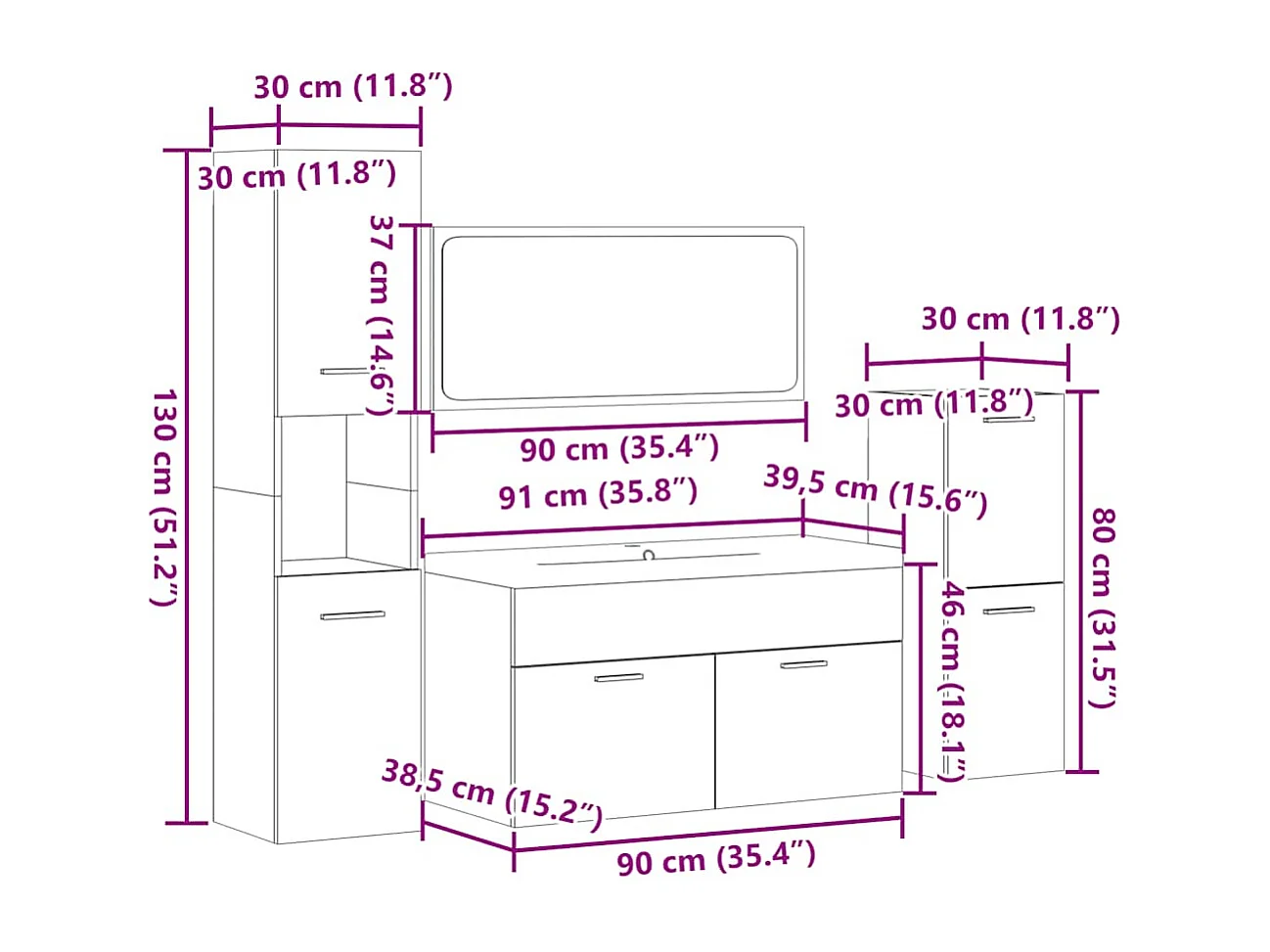 Set Mobili da Bagno 5 pz Grigio Cemento in Legno Multistrato