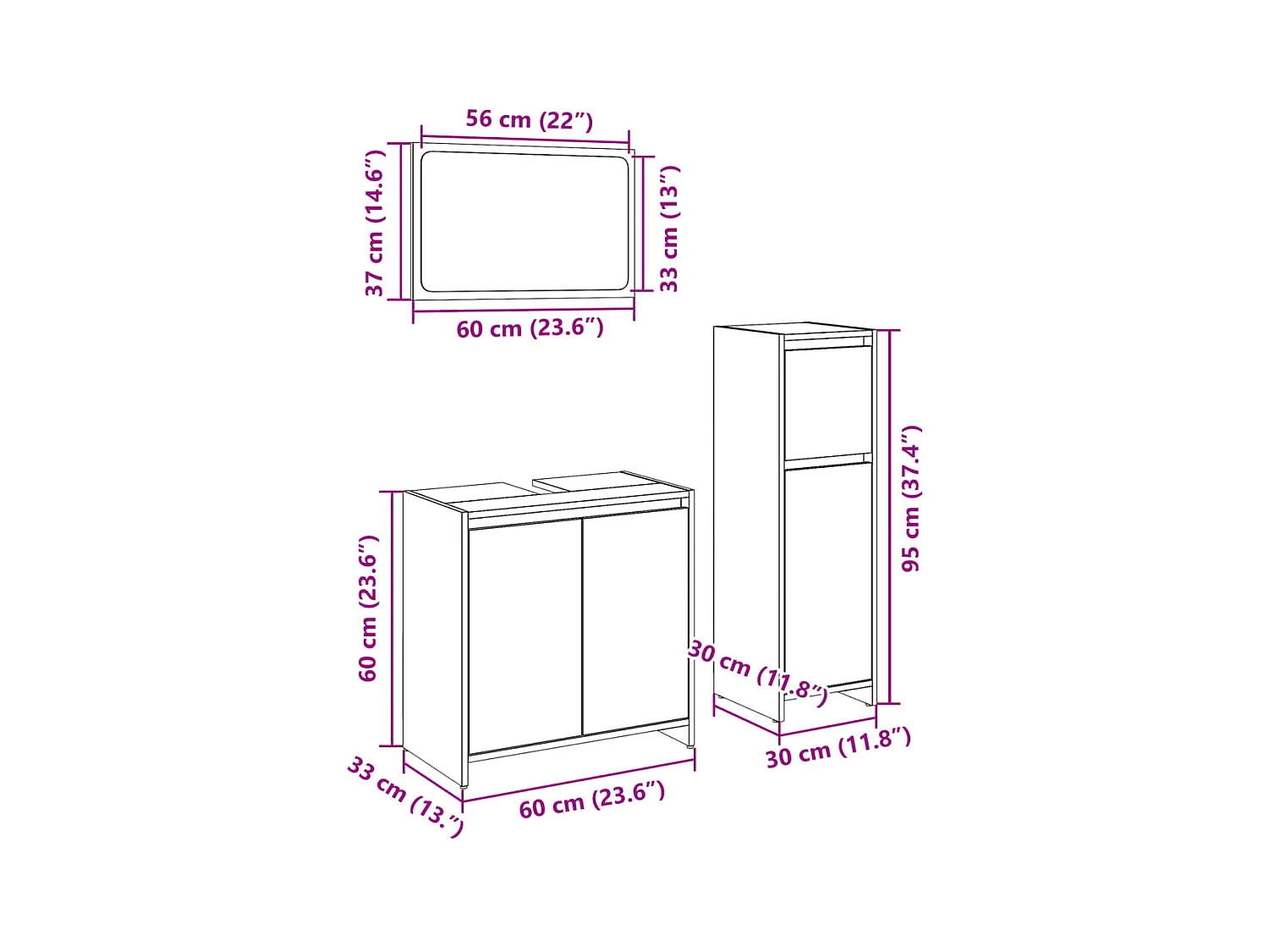 Ensemble de meubles de salle de bain 3 pcs chêne sonoma