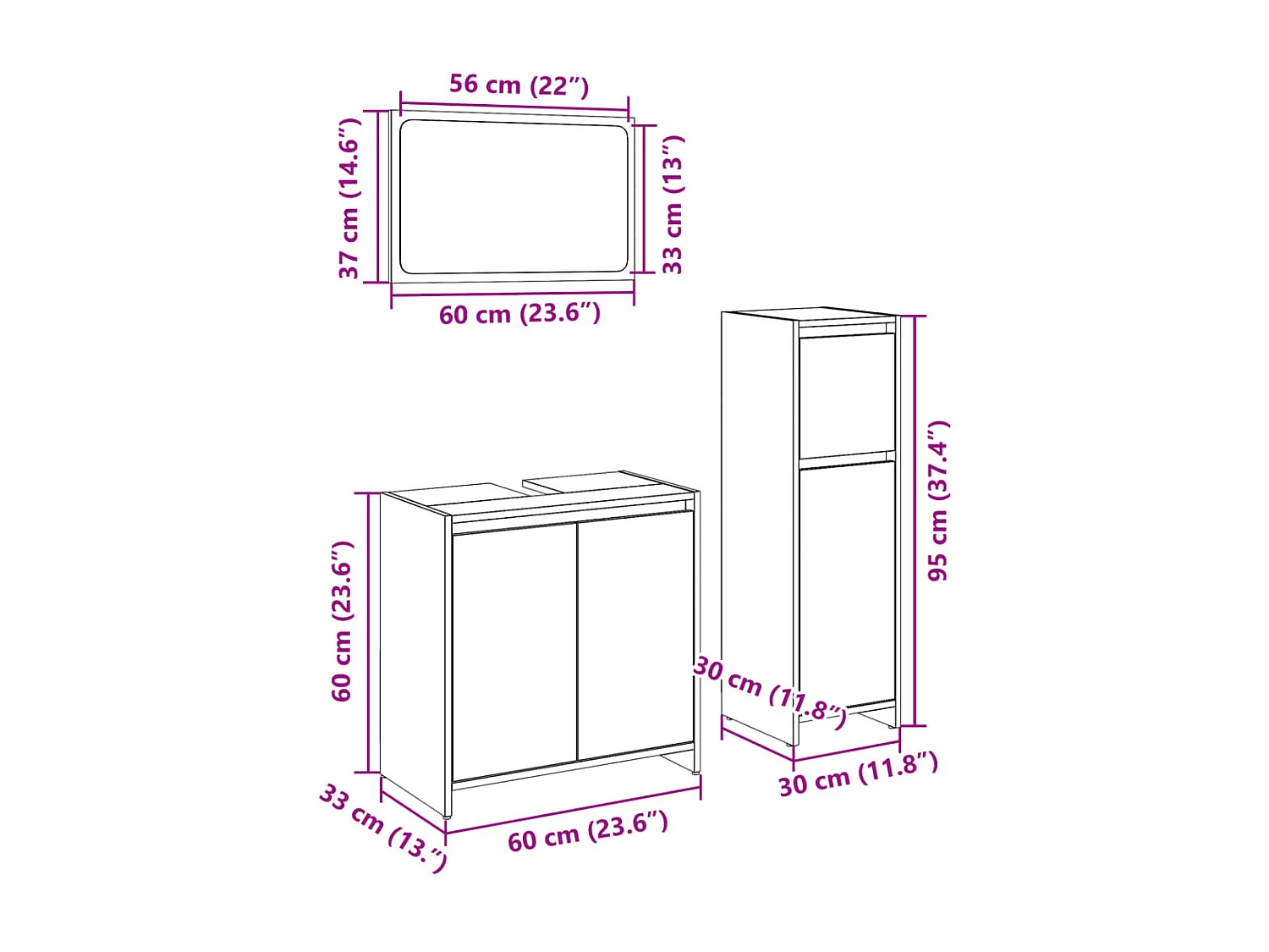 3-delige Badkamermeubelset bewerkt hout sonoma eikenkleurig