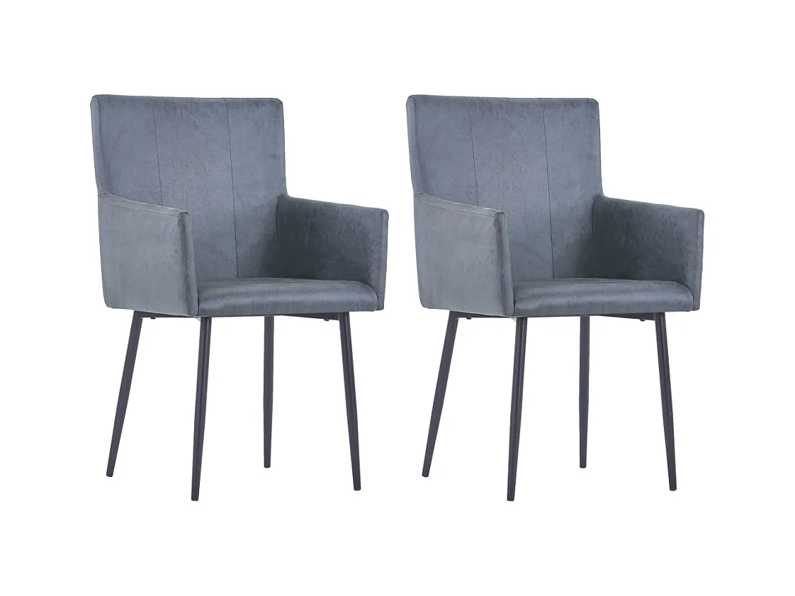 Esszimmerstühle mit Armlehnen 2 Stk. Grau Wildleder-Optik