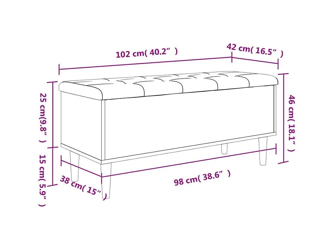 Banc de rangement gris béton 102x42x46 cm bois d'ingénierie