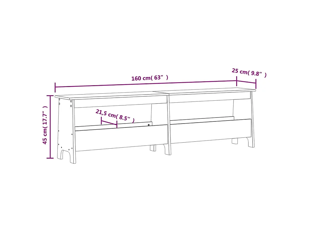 Flurbank Weiß 160x28x45 cm Massivholz Kiefer