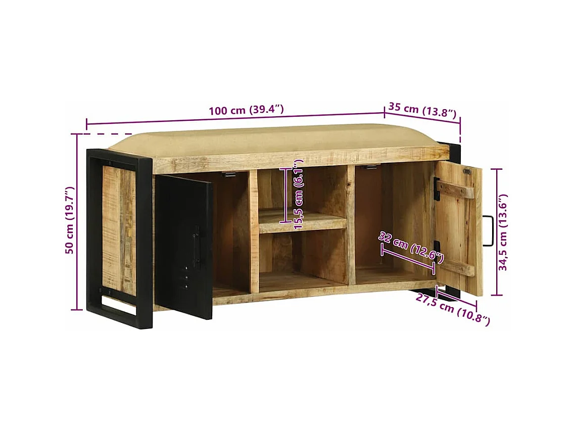 Bankschrank Braun 100 x 35 x 50 cm Massivholz Mango