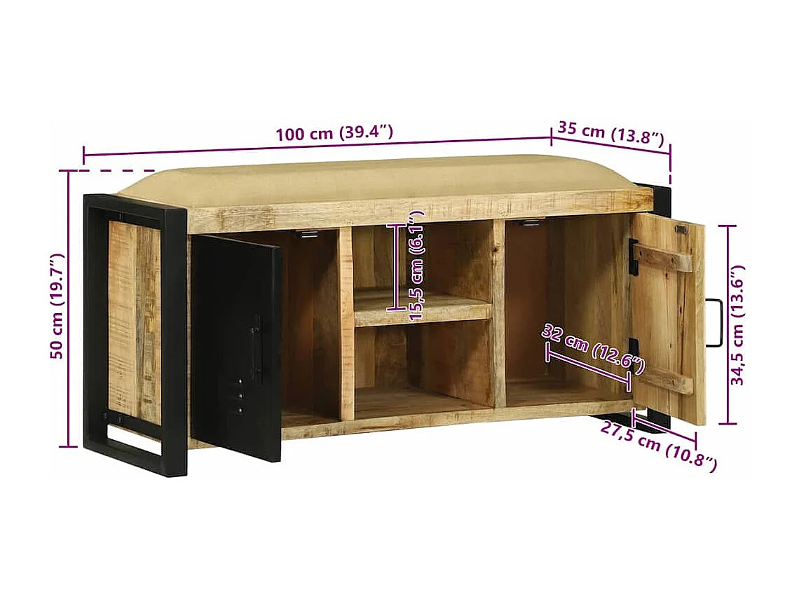 Bankkast Bruin 100 x 35 x 50 cm Massief mangohout