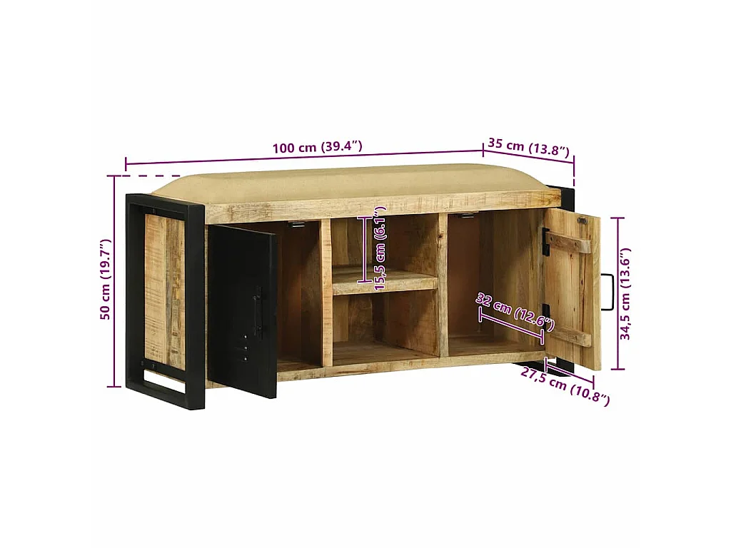 Cabinet Banc Marron 100 x 35 x 50 cm Bois de manguier massif