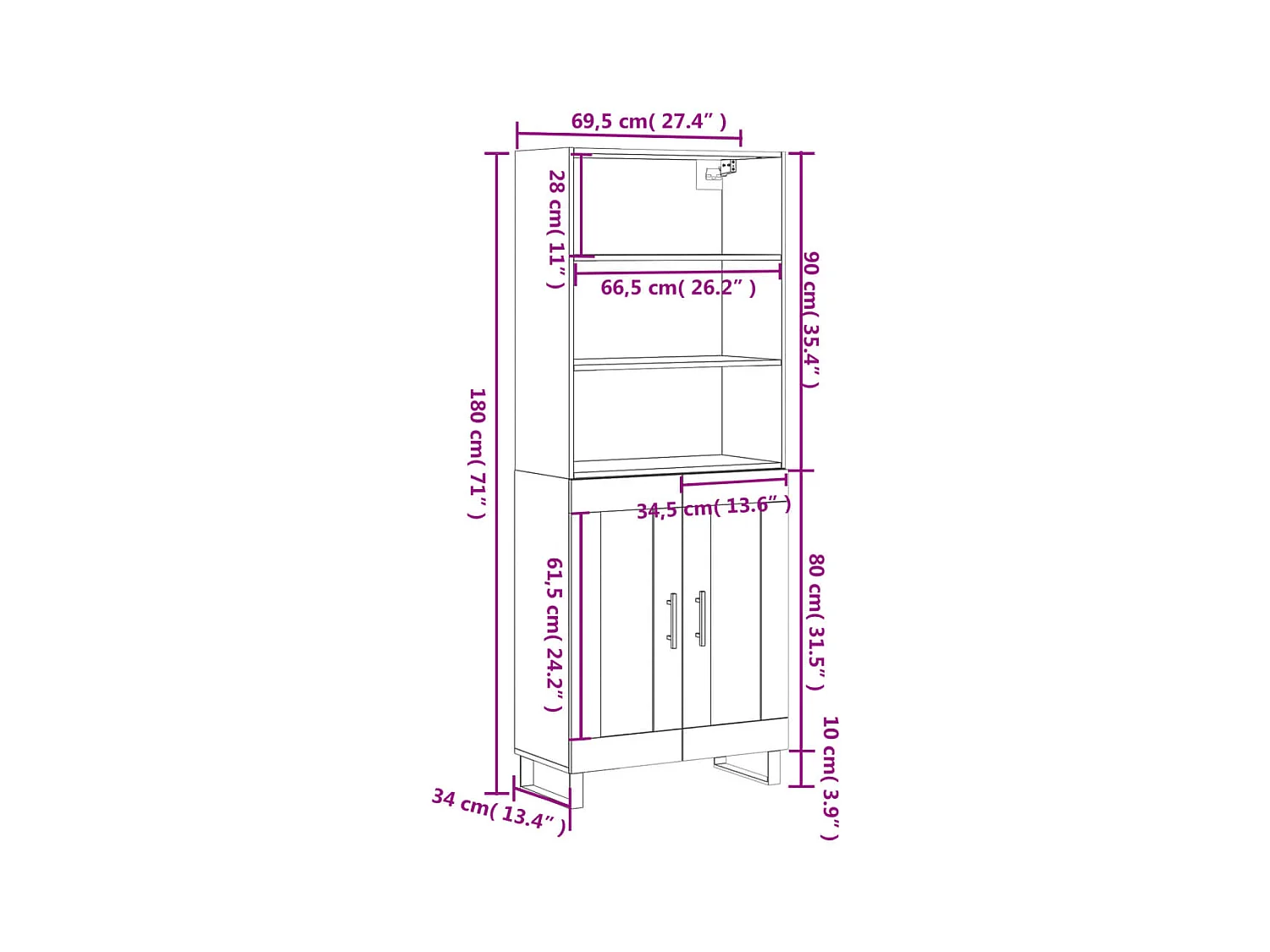 Buffet haut Chêne sonoma 69,5x34x180 cm Bois d'ingénierie