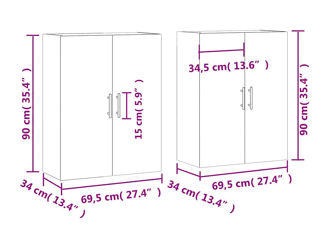 Hangkasten 2 st 69,5x34x90 cm sonoma eikenkleurig