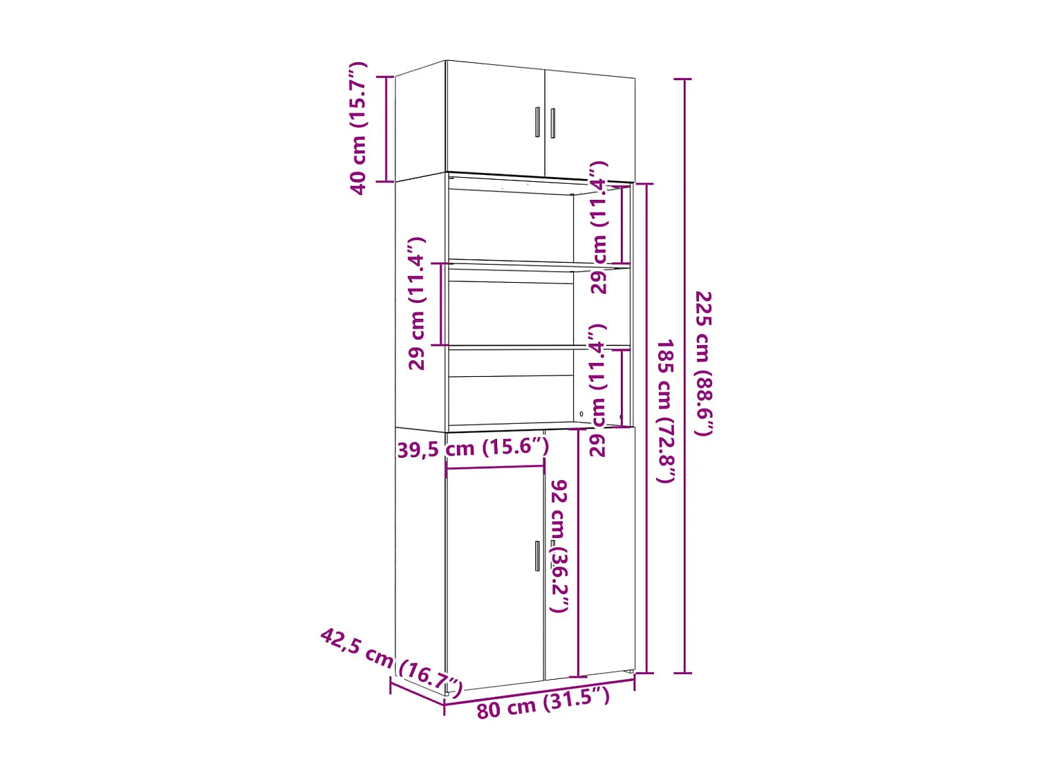 Armoire de rangement chêne fumé 80x42,5x225cm bois d'ingénierie