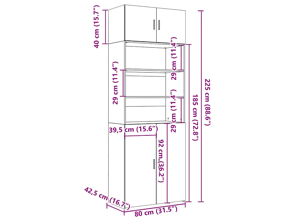 Armoire de rangement chêne fumé 80x42,5x225cm bois d'ingénierie
