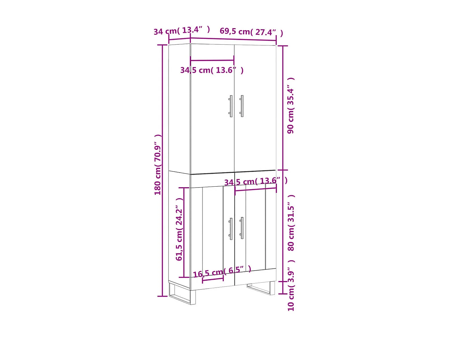 Hoge kast 69,5x34x180 cm bewerkt hout sonoma eikenkleurig