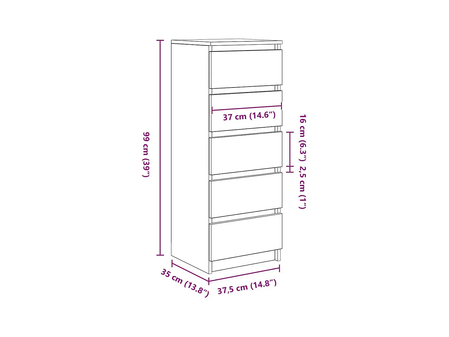 Buffet avec tiroirs chêne marron 37,5x35x99cm bois d'ingénierie