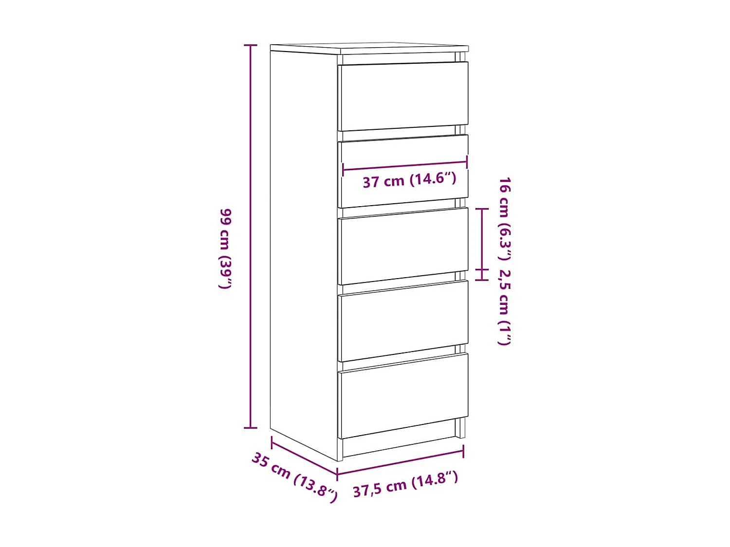 Buffet avec tiroirs chêne marron 37,5x35x99cm bois d'ingénierie