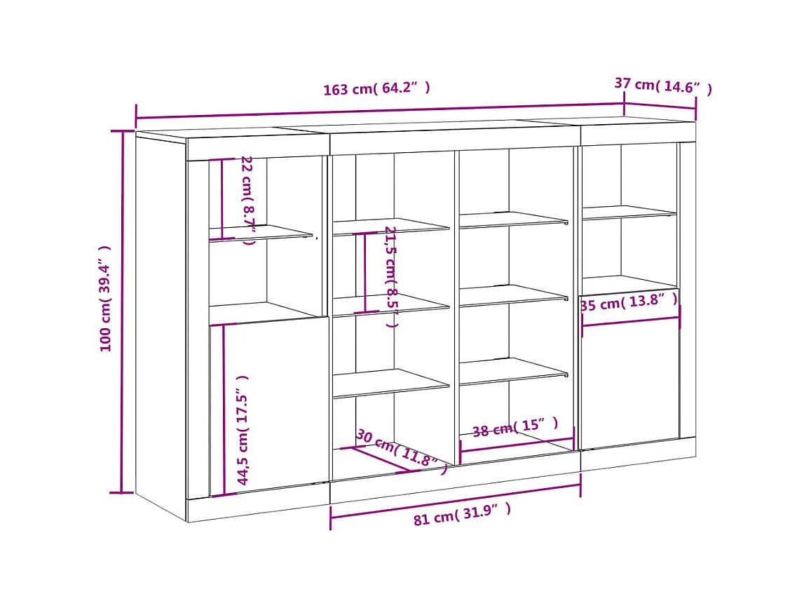 Buffets avec lumières LED 3 pcs chêne sonoma bois d'ingénierie