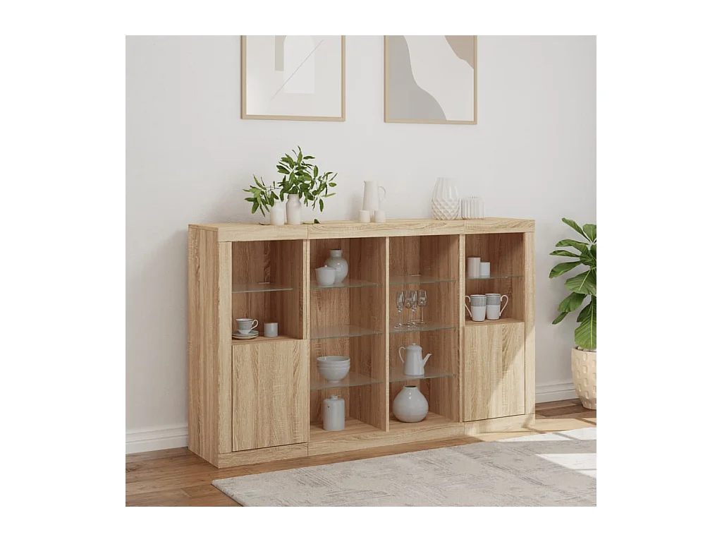 Buffets avec lumières LED 3 pcs chêne sonoma bois d'ingénierie