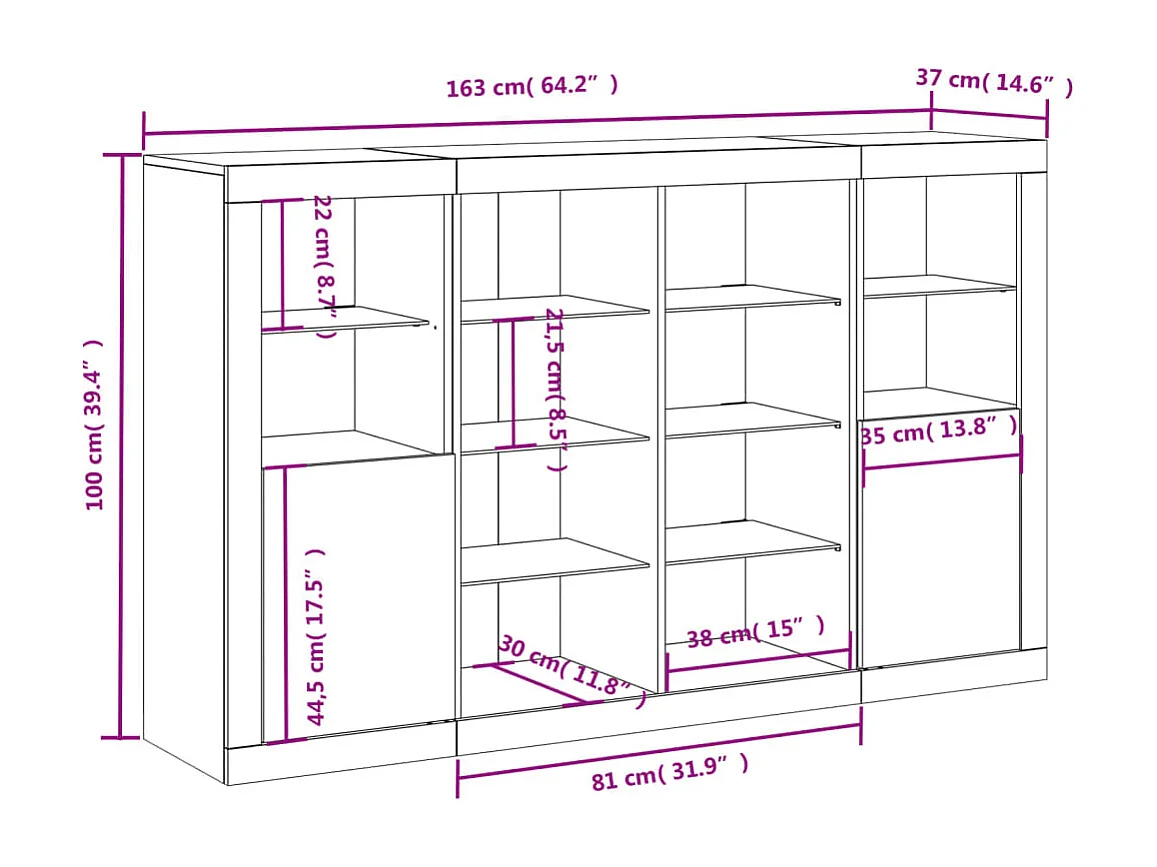 Sideboards mit LED-Leuchten 3 Stk. Sonoma-Eiche Holzwerkstoff
