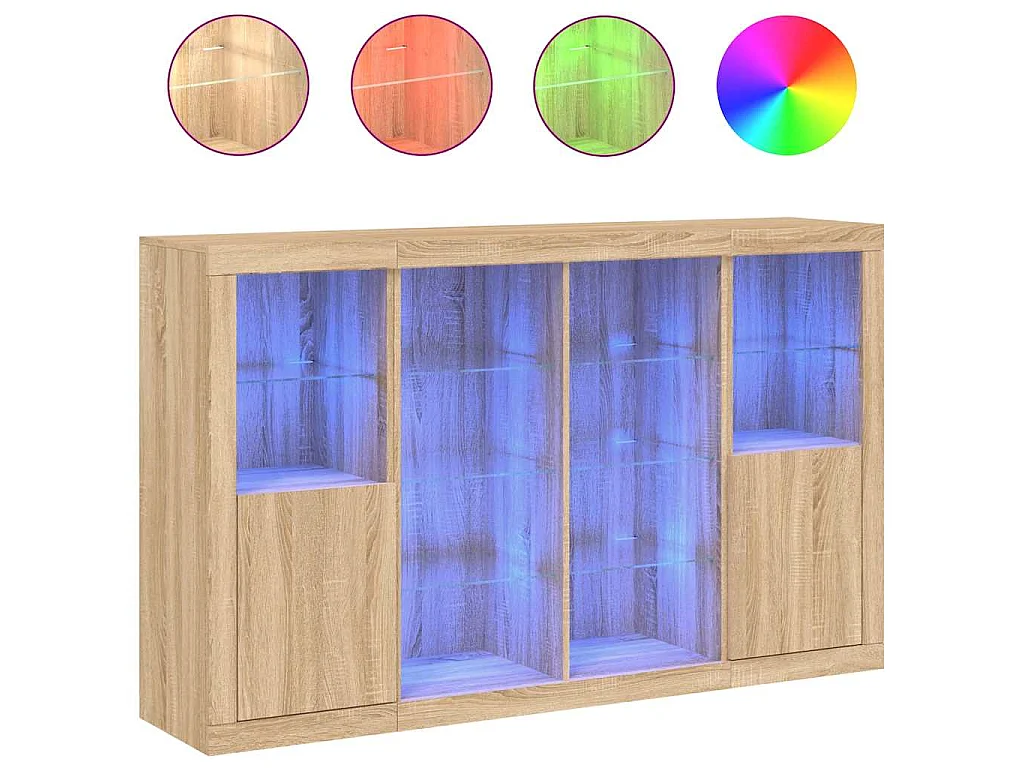 Buffets avec lumières LED 3 pcs chêne sonoma bois d'ingénierie
