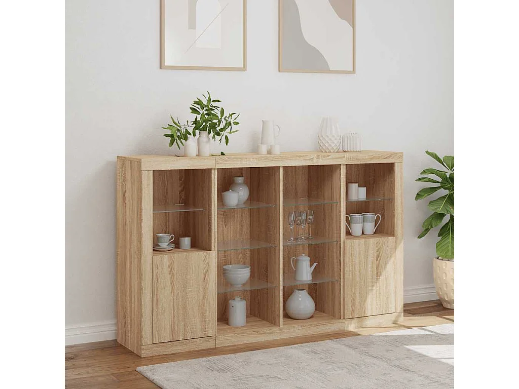 Buffets avec lumières LED 3 pcs chêne sonoma bois d'ingénierie
