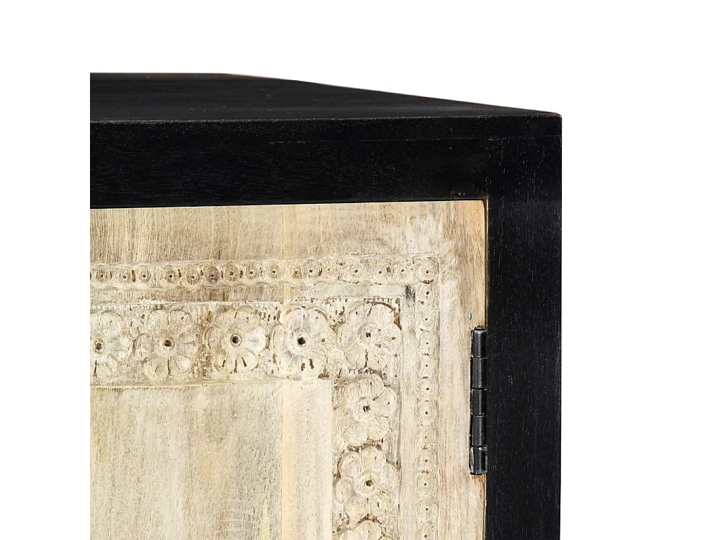 Beistellschrank Handgeschnitzt Grau 75x35x60cm Massivholz Mango