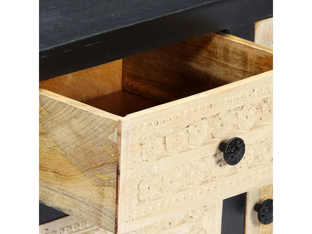 Beistellschrank Handgeschnitzt Grau 75x35x60cm Massivholz Mango