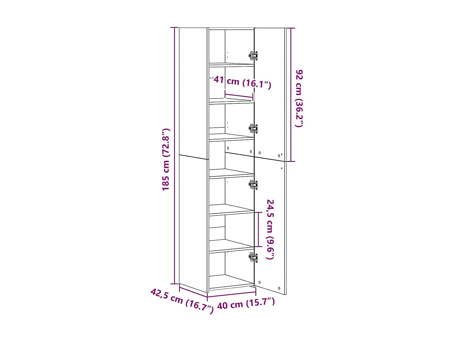 Hochboard Artisan-Eiche 40 x 42,5 x 185 cm Holzwerkstoff