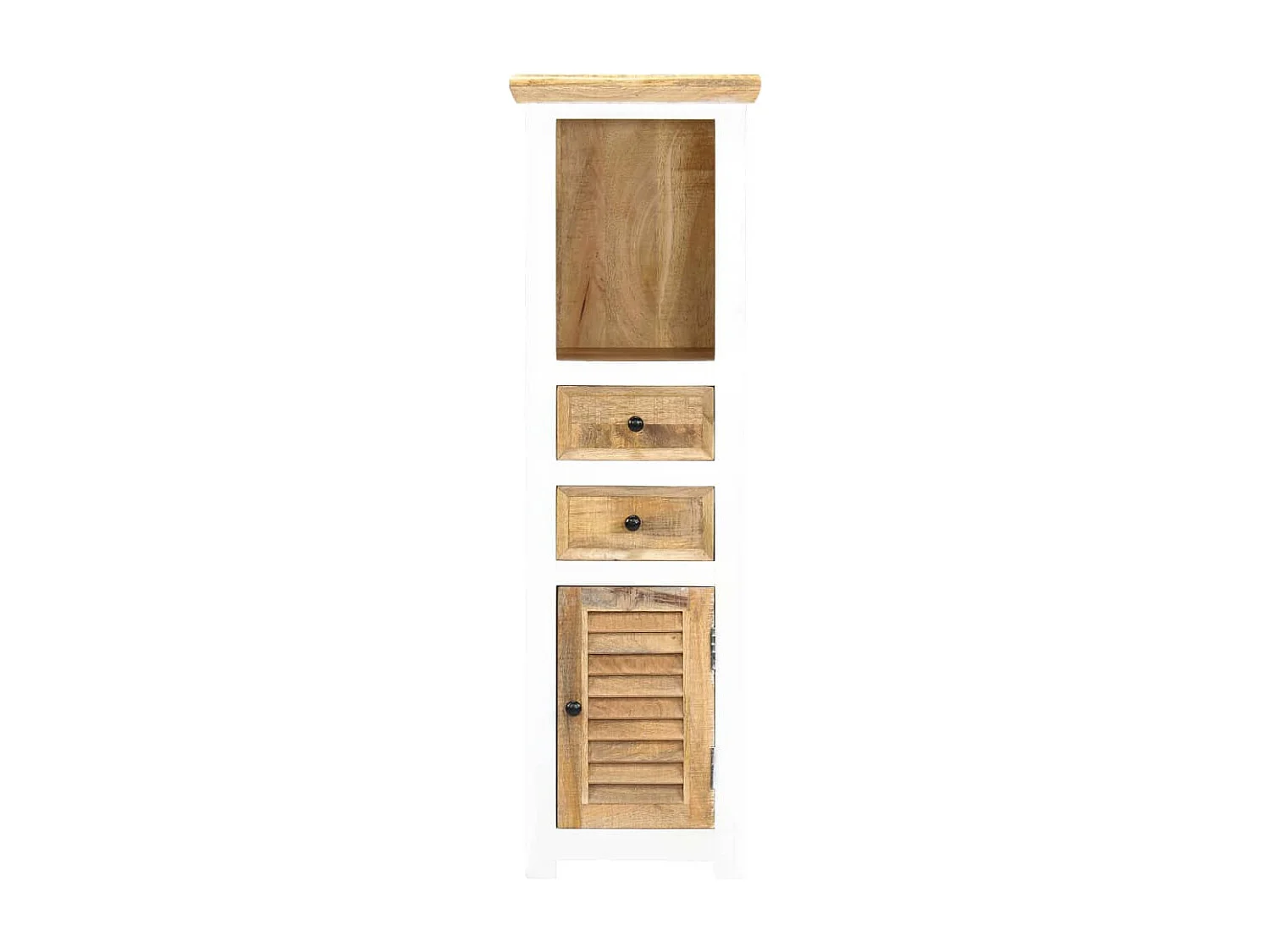 Highboard Weiß und Braun 40x30x128 cm Massivholz Mango