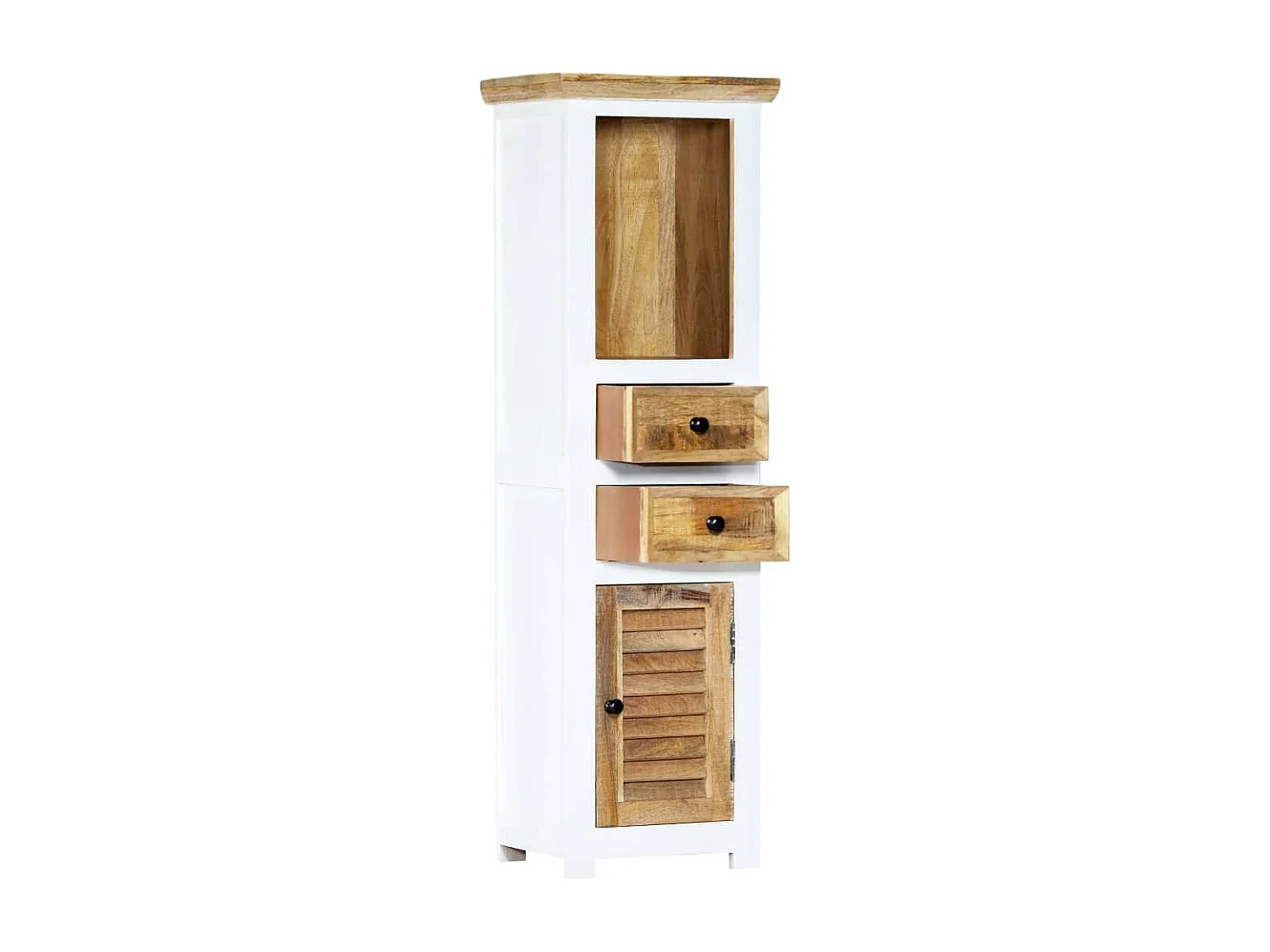 Highboard Weiß und Braun 40x30x128 cm Massivholz Mango