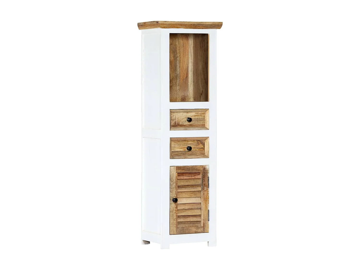 Highboard Weiß und Braun 40x30x128 cm Massivholz Mango