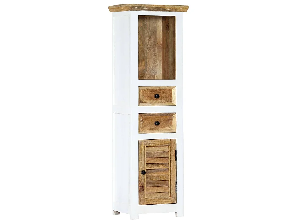Aparador madera maciza mango rugosa blanco marrón 40x30x128 cm