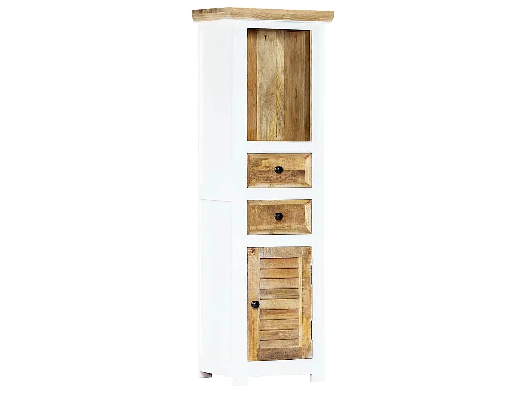 Buffet Blanc et marron 40x30x128cm Bois de manguier solide brut