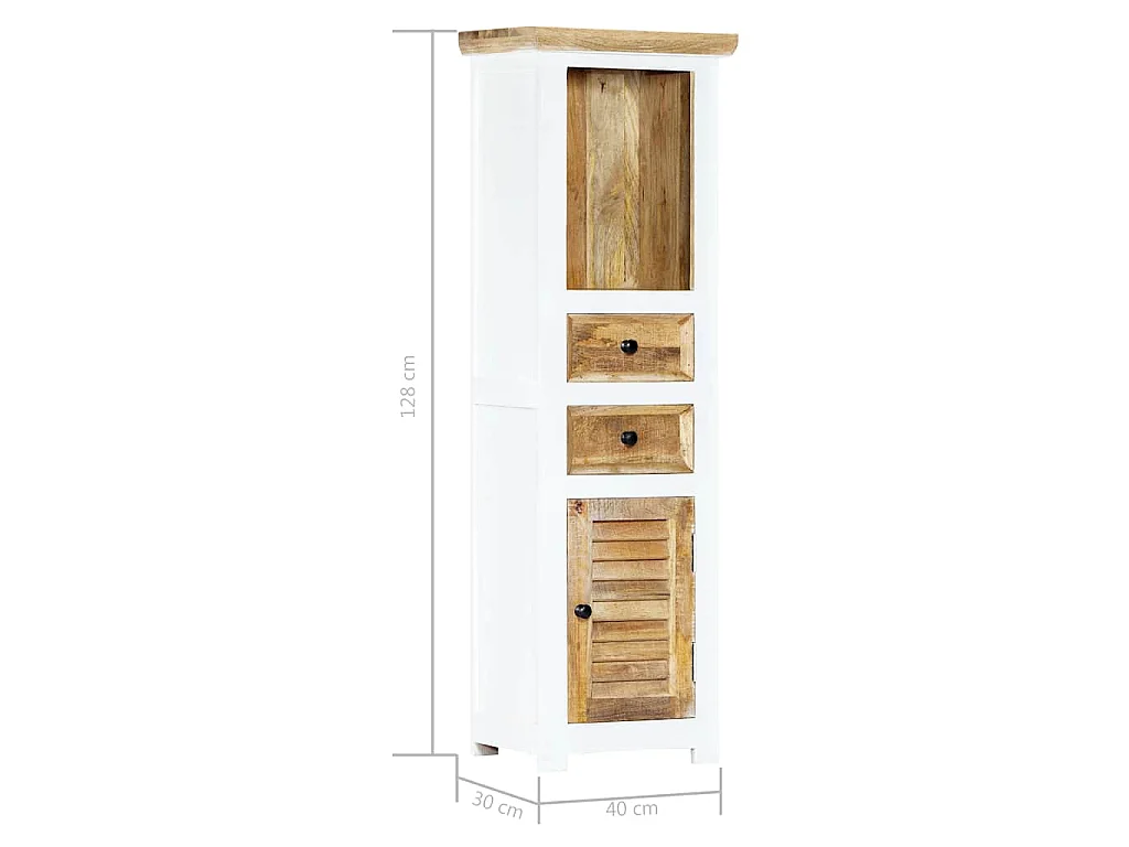 Buffet Blanc et marron 40x30x128cm Bois de manguier solide brut