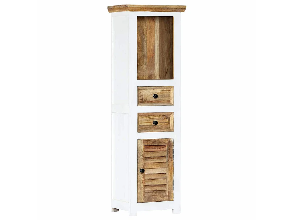 Buffet Blanc et marron 40x30x128cm Bois de manguier solide brut