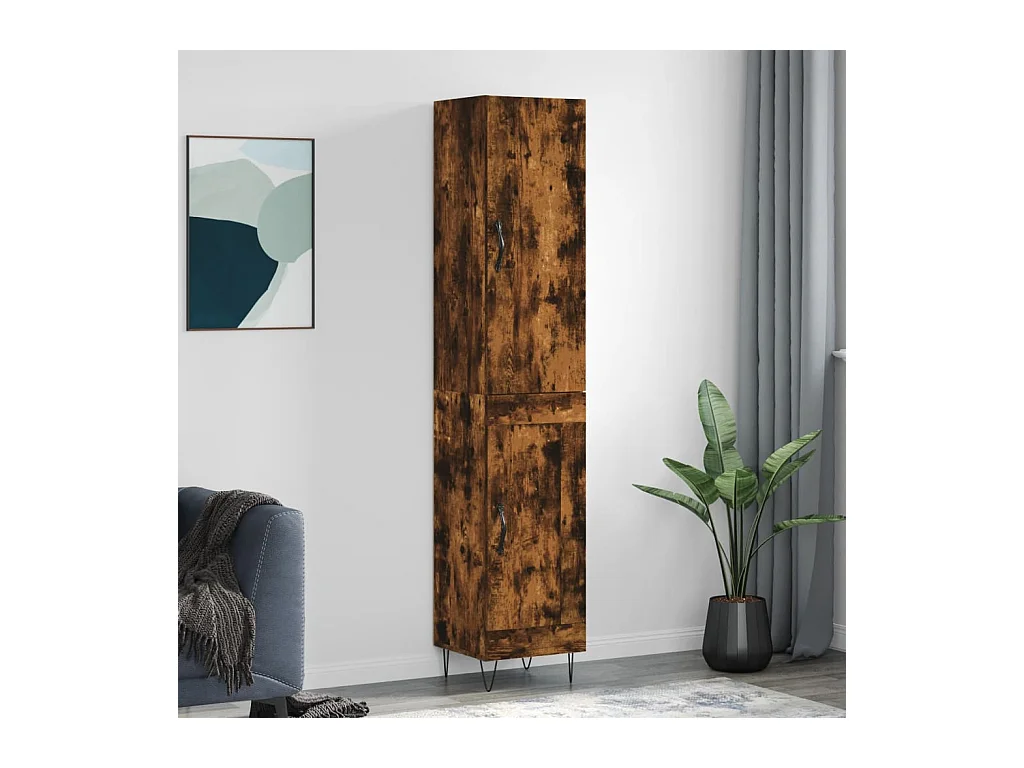 Buffet haut Chêne fumé 34,5x34x180 cm Bois d'ingénierie