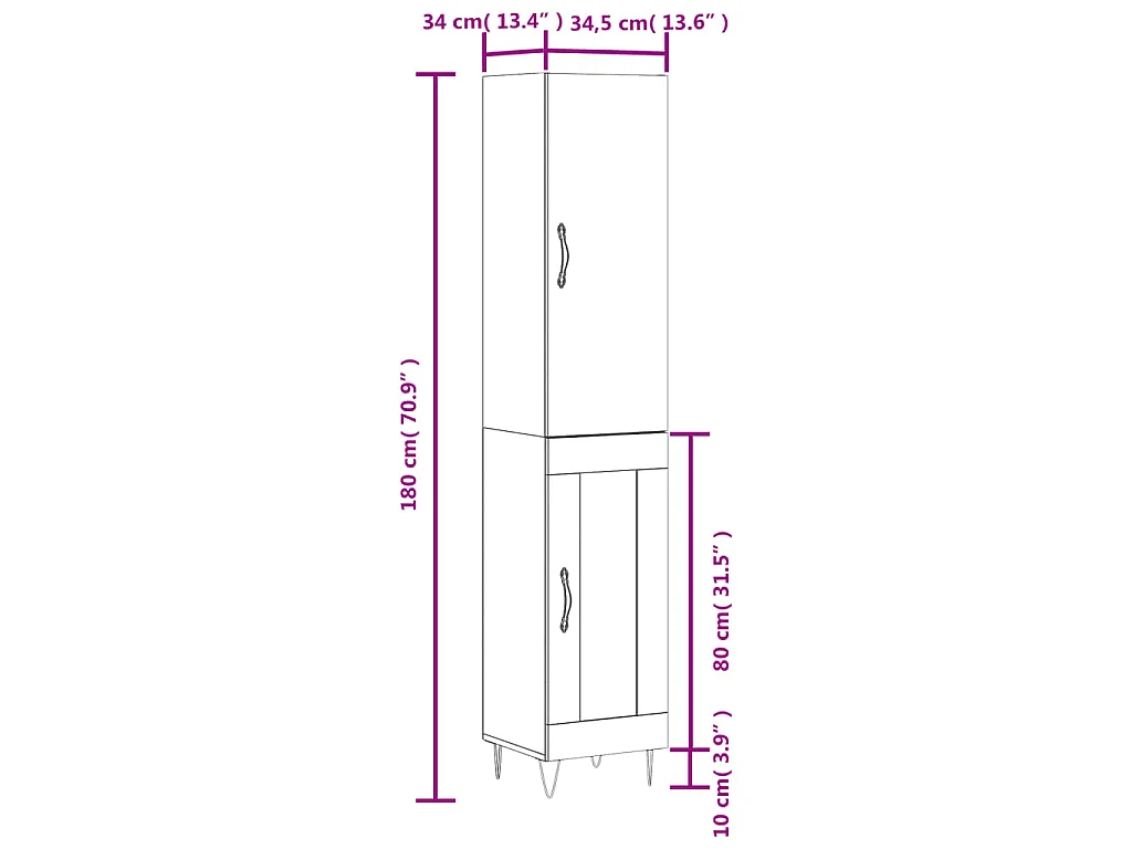 Aparador de madera contrachapada roble ahumado 34,5x34x180 cm