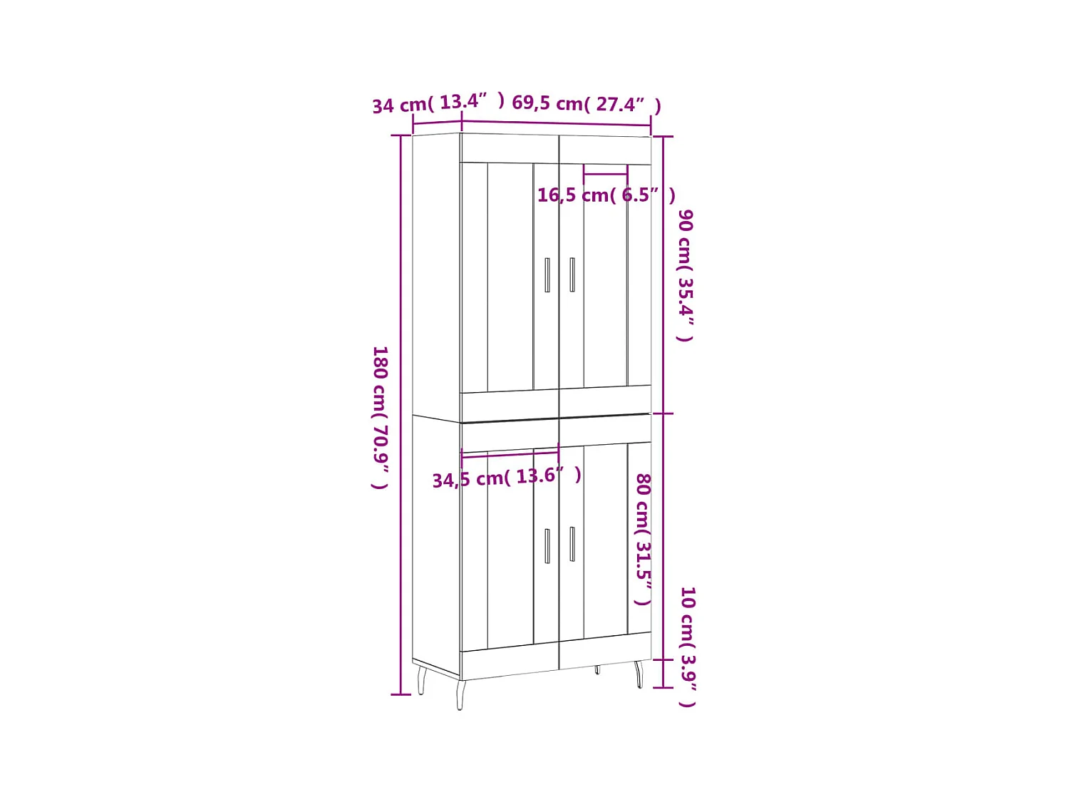 Buffet haut Chêne sonoma 69,5x34x180 cm Bois d'ingénierie