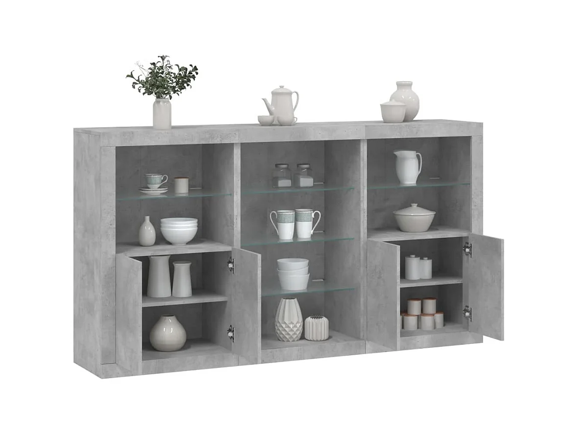 Buffet avec lumières LED gris béton 181,5x37x100 cm