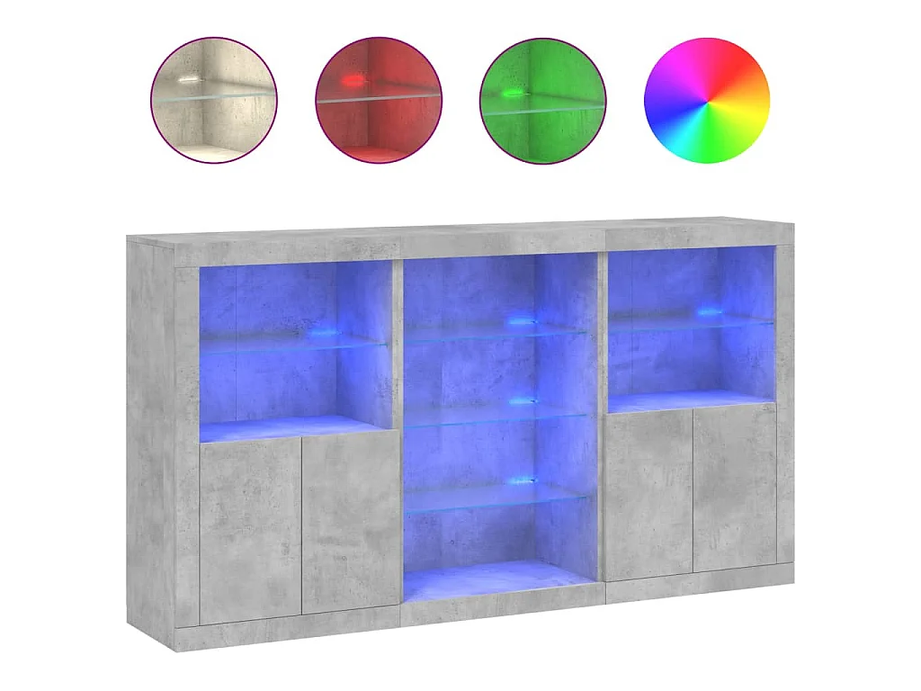 Buffet avec lumières LED gris béton 181,5x37x100 cm